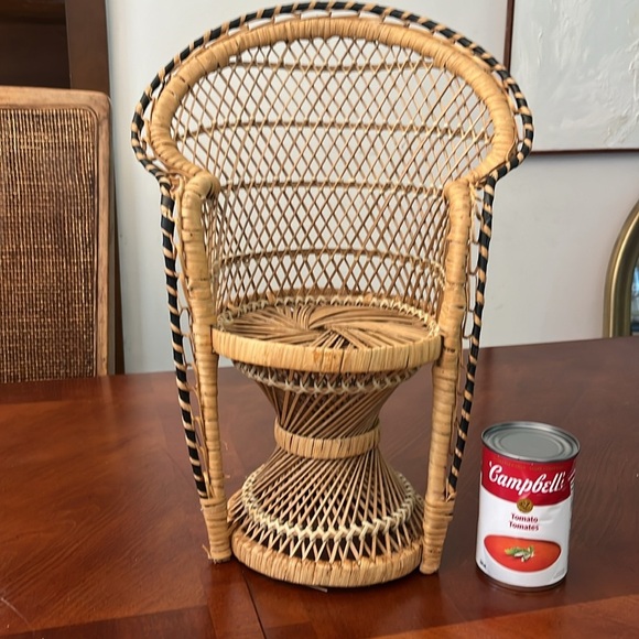 Vintage Peacock Chair Wicker Rattan Plant Doll - Picture 2 of 5